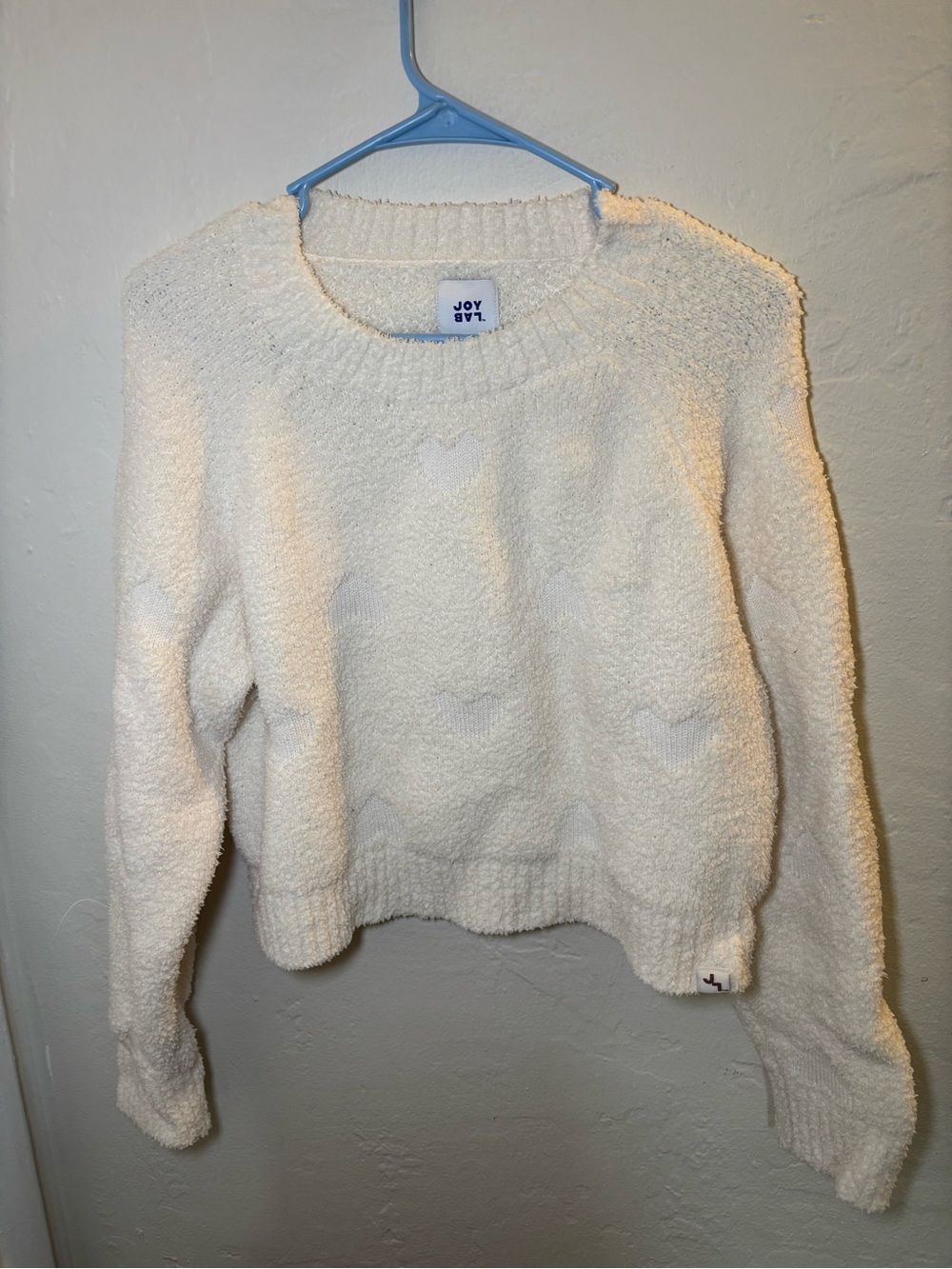 JoyLab Cream Cozy Heart-Texture Crewneck Sweater